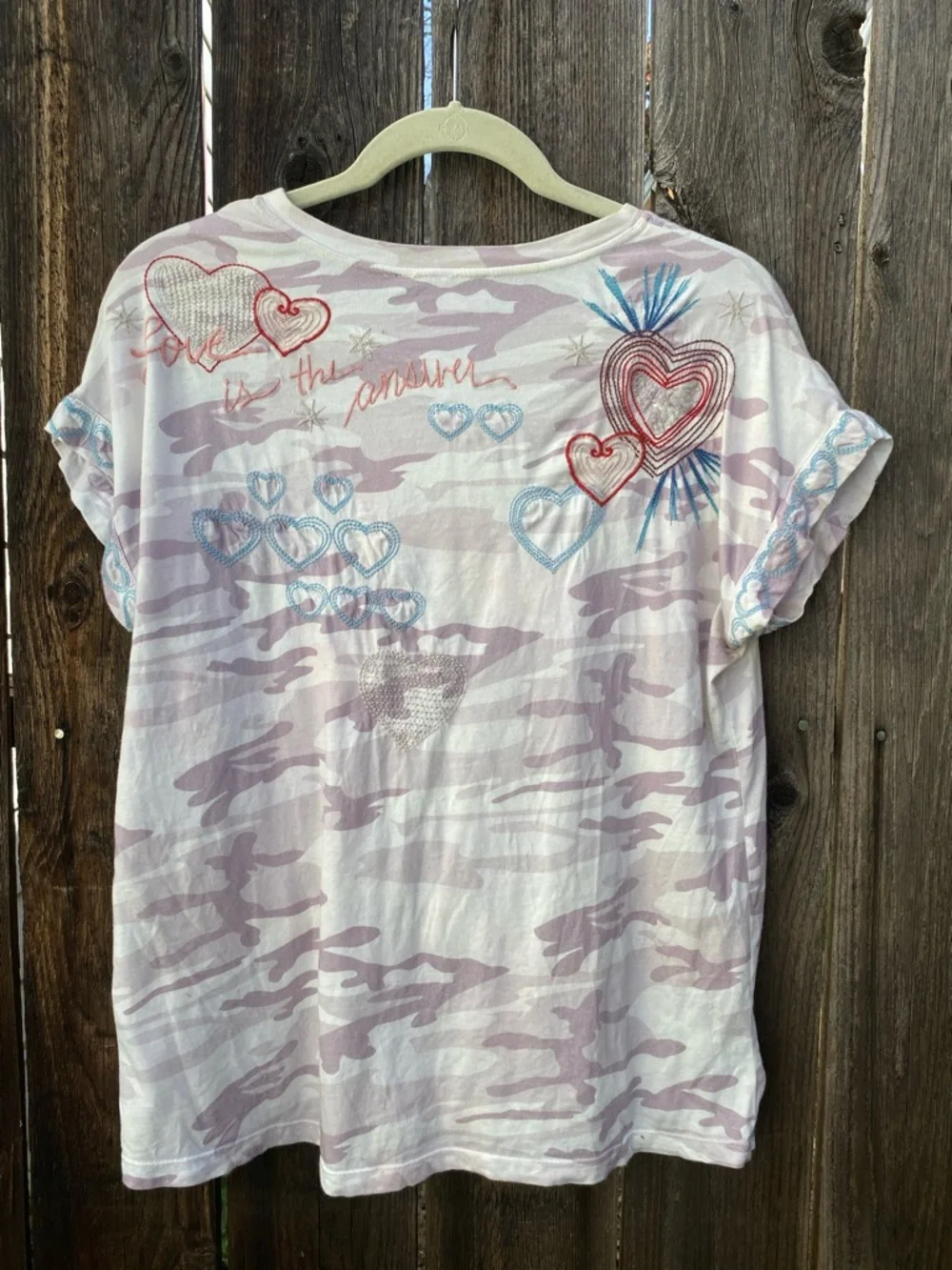 Johnny Was BasicTee with Camouflage print + Hearts in Multicolor Embroidery - Picture 6 of 6